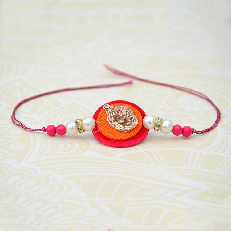 Red & Orange Pearl & Stones Rakhi