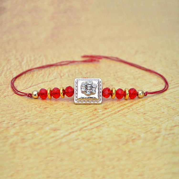 Stone with Beads Red Thread Rakhi