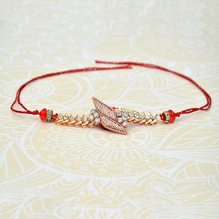 Zari with Metal and Stone Bracelet Rakhi