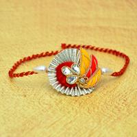 Red & Yellow Zardosi & Thread Rakhi