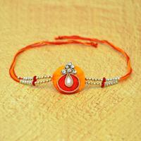 Orange and Red Stone with Single Pearl Rakhi