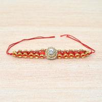 Red Colored Stone With Beads Designer Rakhi