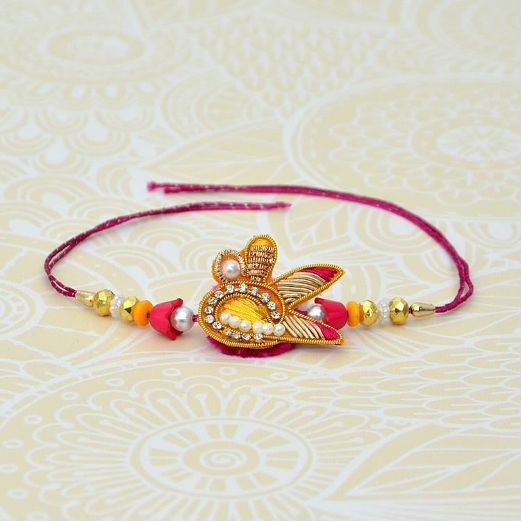 Pink and Yellow Zardosi Rakhi