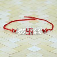 Silver Metal Bracelet Swastik Rakhi