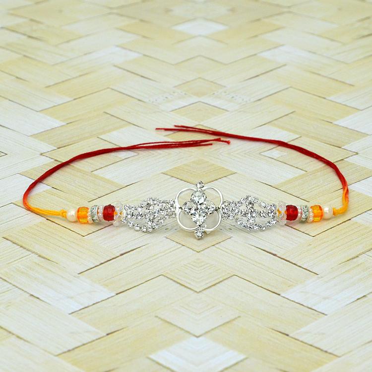 Silver Metal with Stones Rakhi