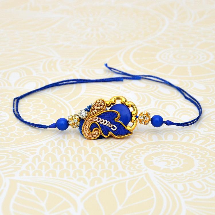 Golden Blue Zardosi Rakhi