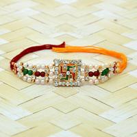 Stone with Moti Swastik Bracelet Rakhi