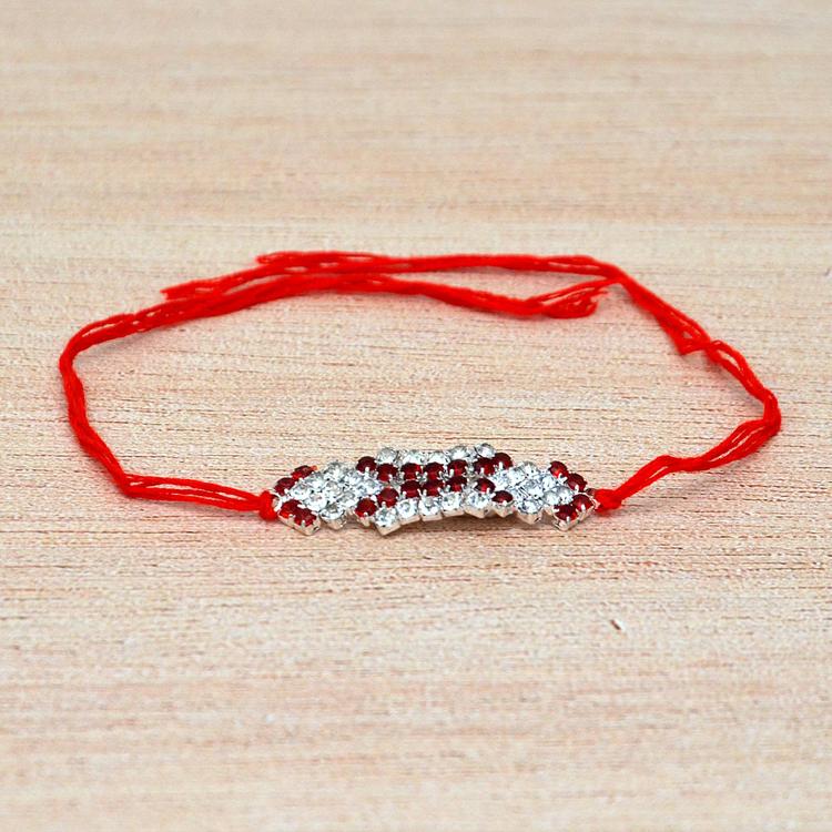 White and Red Designer Stone Rakhi