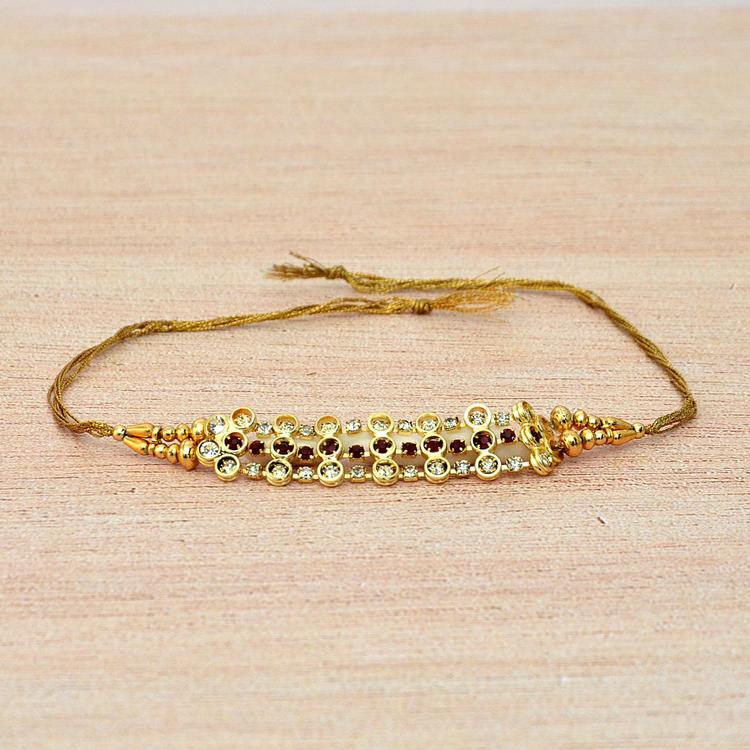 Golden Designer Metal and Stone Bracelet Rakhi