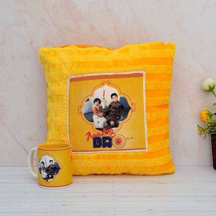 Yellow Mug & Pillow for Rakhi
