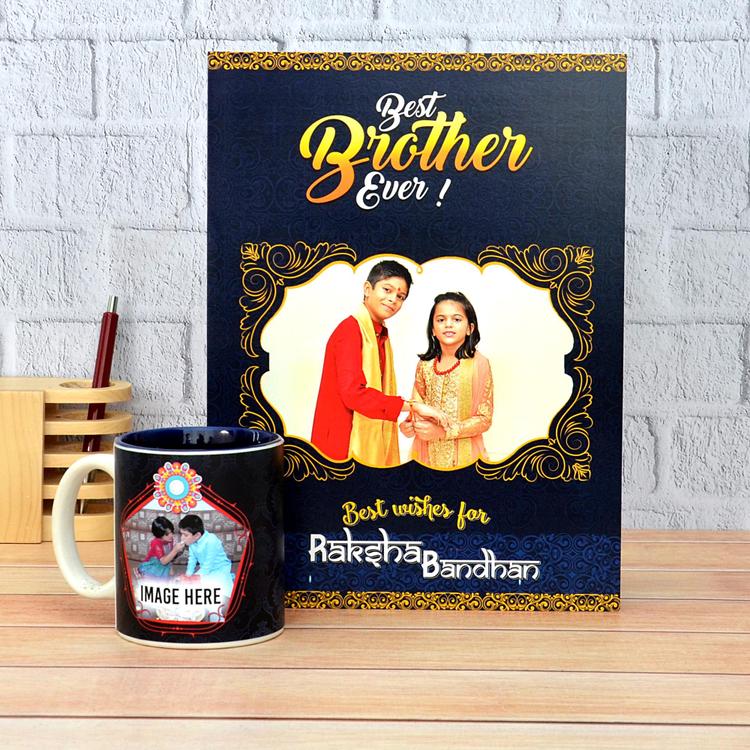 Blue Mug, Card & Rakhi for Brother