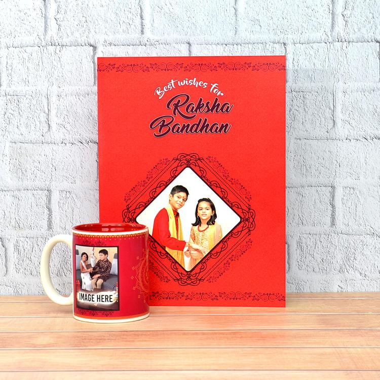 Personalized Red Mug, Card & Rakhi