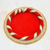 Round Red & Golden Handmade Tray