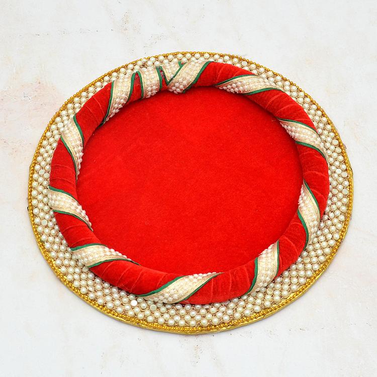 Round Red & Golden Handmade Tray