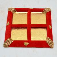 Square Red Four Divider Handmade Tray