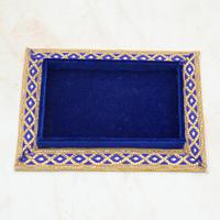Rectangular Small Blue Designer Handmade Thali