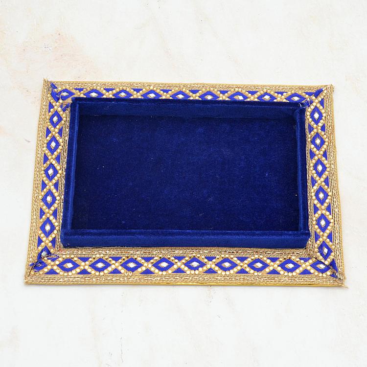 Rectangular Small Blue Designer Handmade Thali