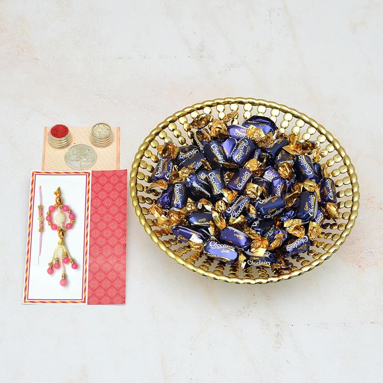 Golden Basket of Choclairs, Rakhi - 2