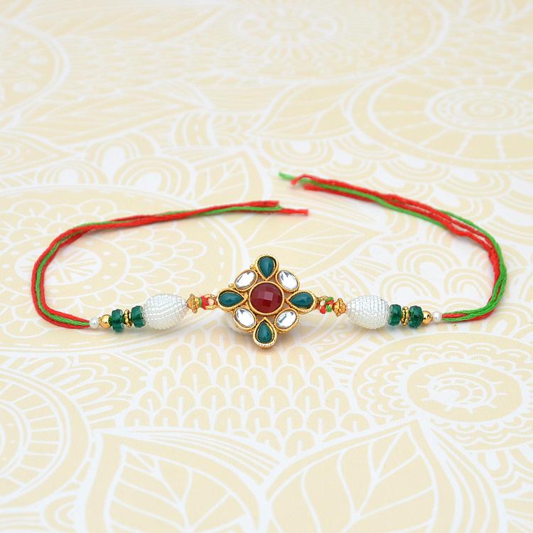 Green and Red Stones with Kundan Rakhi