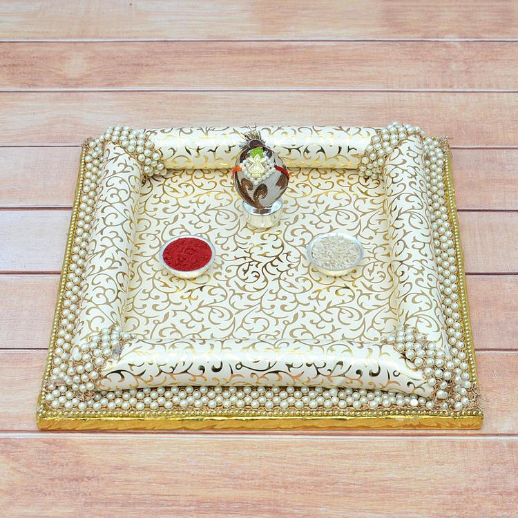 Bati, Kalash, Nariyal, Roli Chawal Thali