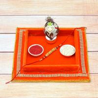 Orange Designer Thali, Rakhi