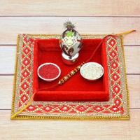 Red Designer Thali, Rakhi