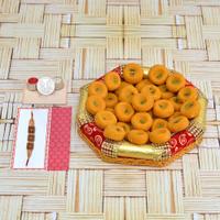 Rakhi Sweets Thali - Kesaria Peda with Thali and Rakhi