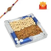 Rakhi Express - Square Tray of Kaju and Raisin With Rakhi