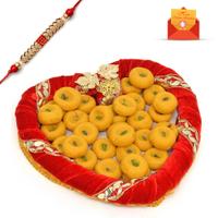 Kesaria Peda In Heart Shaped Tray, Rakhi