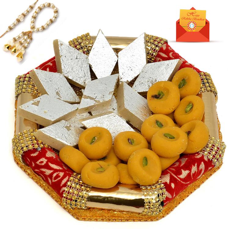 Combo Of Kesaria Peda & Kaju Barfi, Rakhi