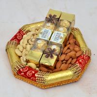 200gm Dry Fruits with Ferrero Rocher in a Thali