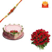 Rakhi Express - Charming Roses and Cake with Rakhi