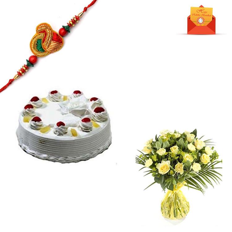 Cake and Flower Combo & Rakhi