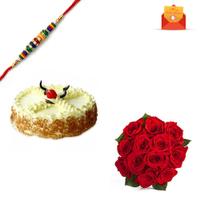 Rakhi Express - Artistic Flowers And Cake With Rakhi