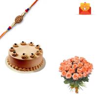 Rakhi Express - Exotic Roses and Cake with Rakhi