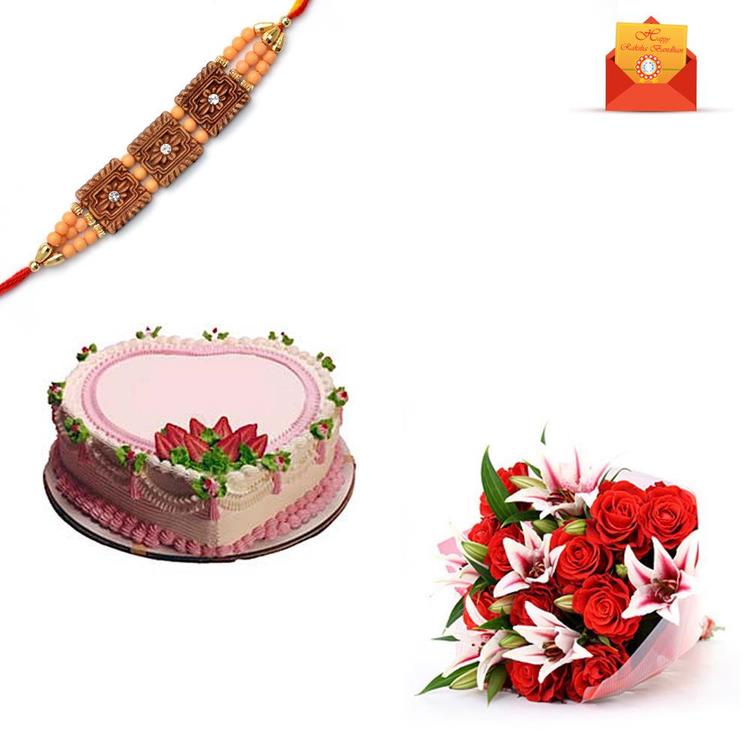 Beautiful Flowers, Cake & Rakhi