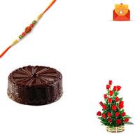 Rakhi Express - Exquisite Roses and Cake with Rakhi