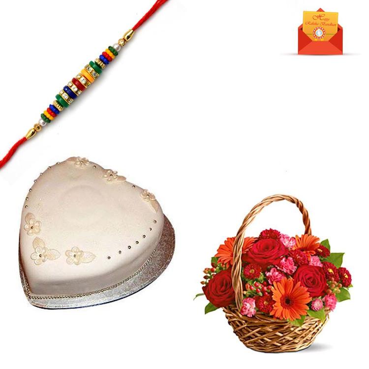 Rakhi Express - Basket of flowers with Cake and Rakhi