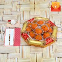 Rakhi Express Sweets Thali - Motichur Laddu in a Thali with Rakhi