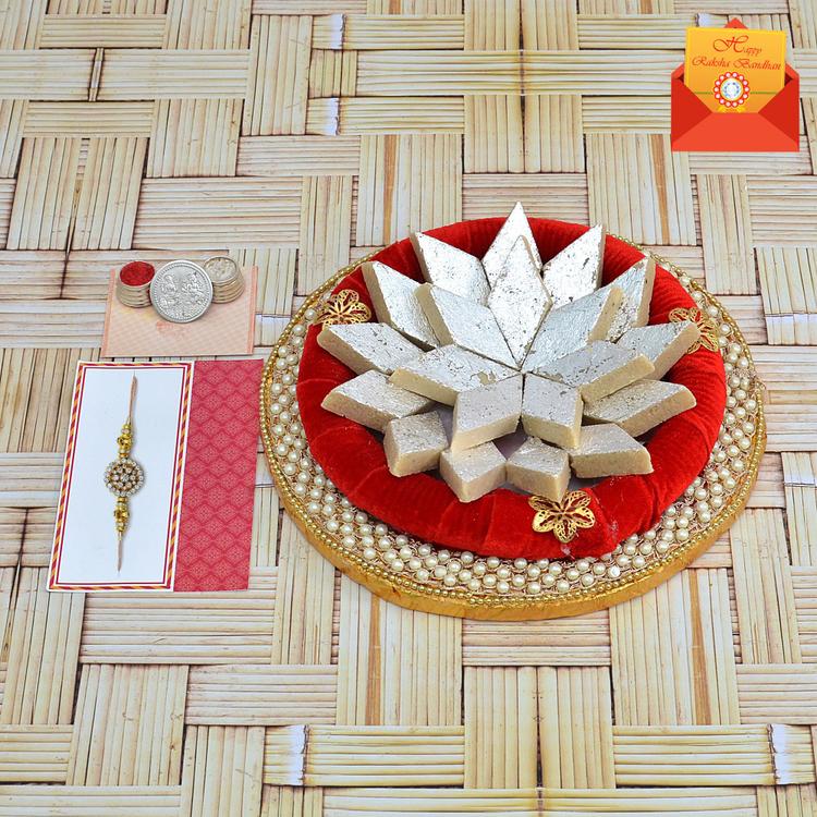 500gm Kaju Barfi in a Thali, Rakhi