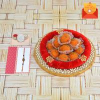 Rakhi Express Sweets Thali - Motichur Laddu with Thali and Rakhi