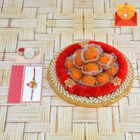 Rakhi Express Sweets Thali - Motichur Laddu with Thali and Kids Rakhi