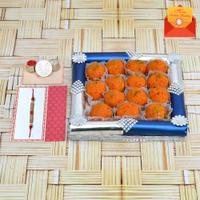 Rakhi Express Sweets Thali - Motichur Laddu with Thali and Rakhi