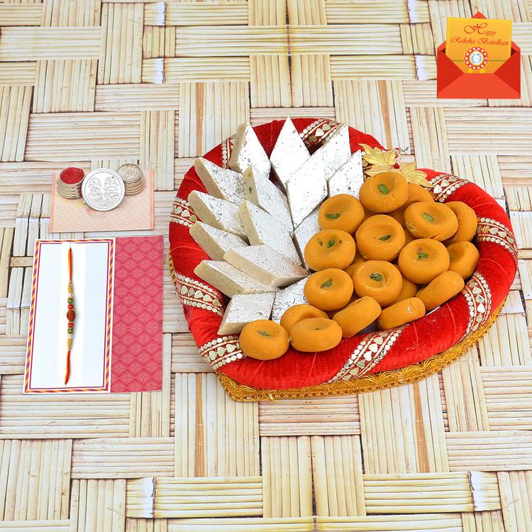 Kaju Barfi & Kesaria Peda Rakhi Sweets Thali