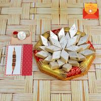 Rakhi Express Sweets Thali - Kaju Barfi with Thali and Rakhi