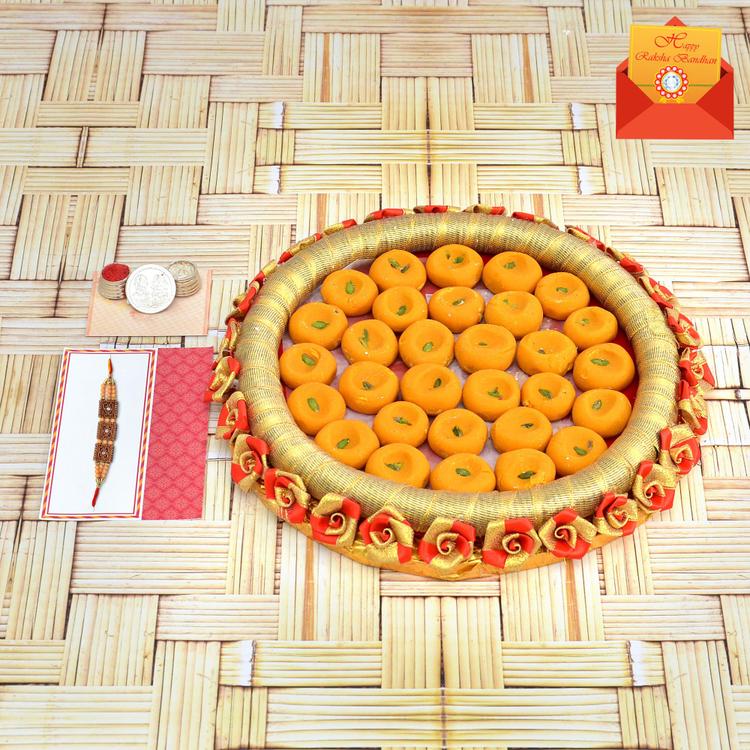 Kaju Barfi with Thali and Rakhi