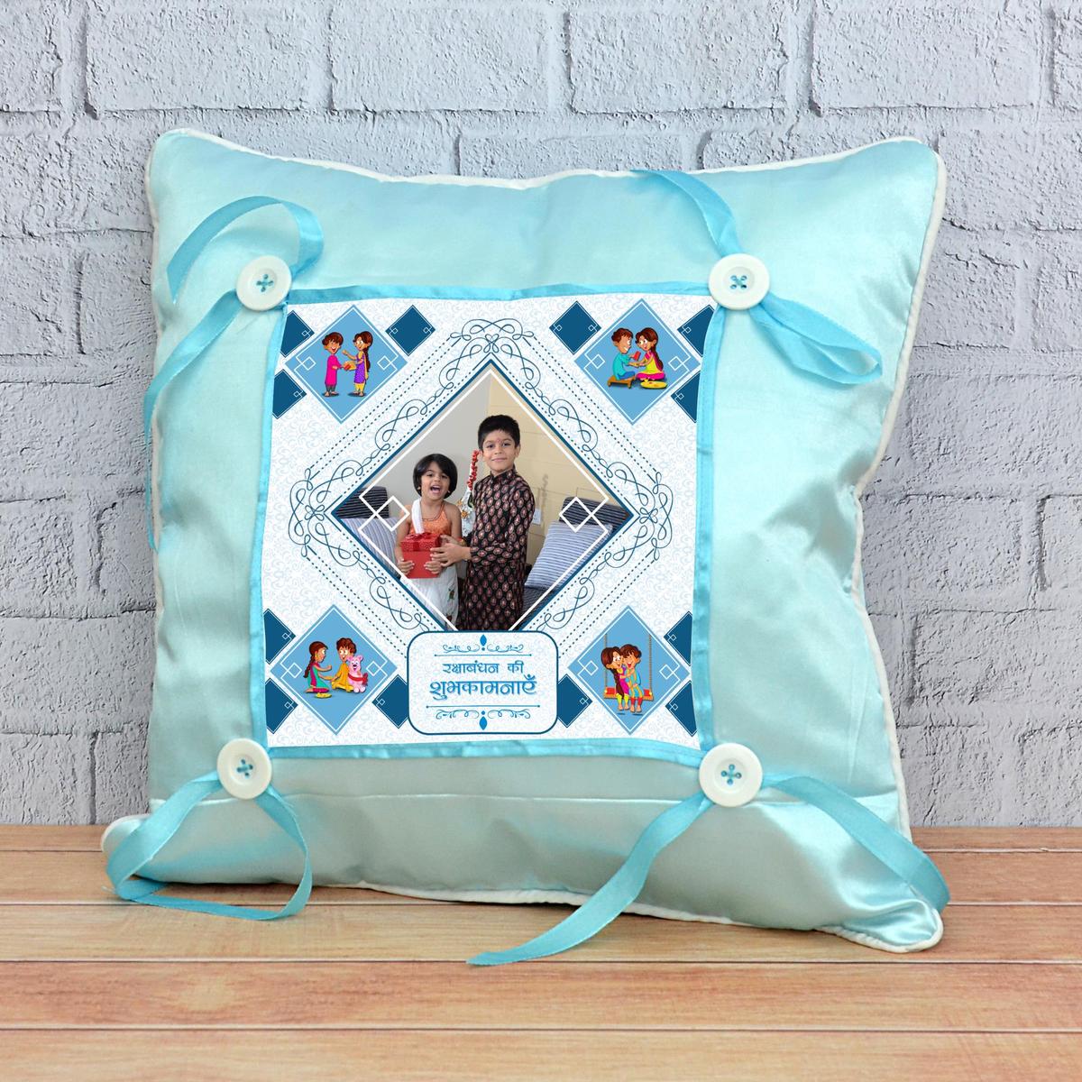 Sky Blue Personalized Pillow Rakhi Personalised