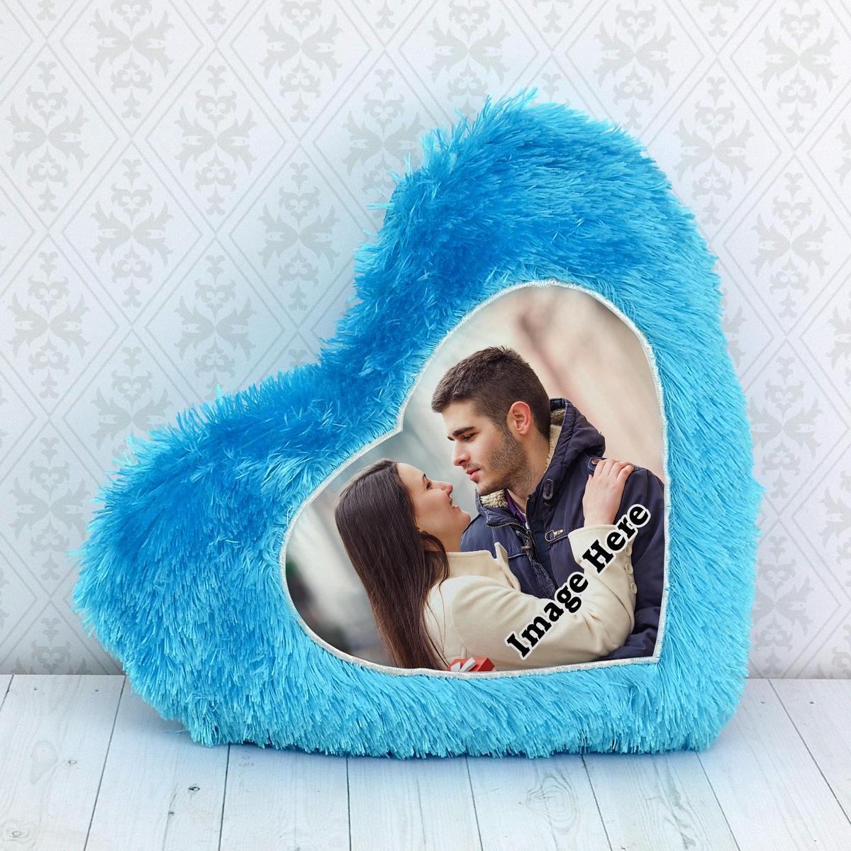 Personalized Blue Heart Pillow Valentine, Husband