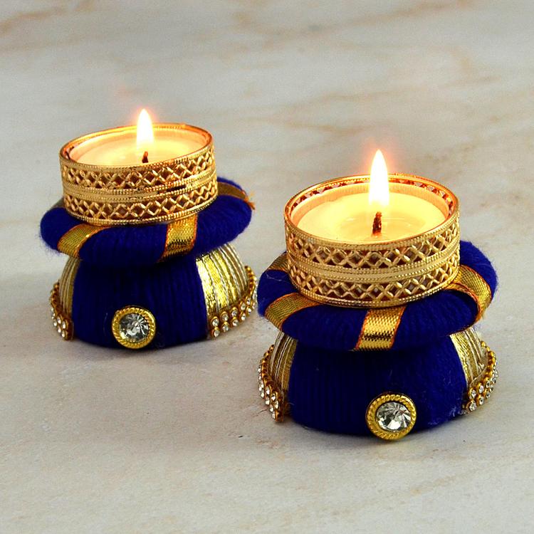 Set of 2 Blue & Golden Diya