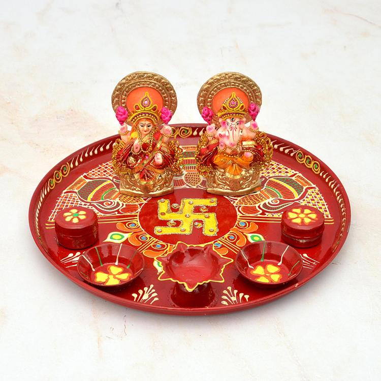 Laxmi Ganesh on Swastik Red Thali